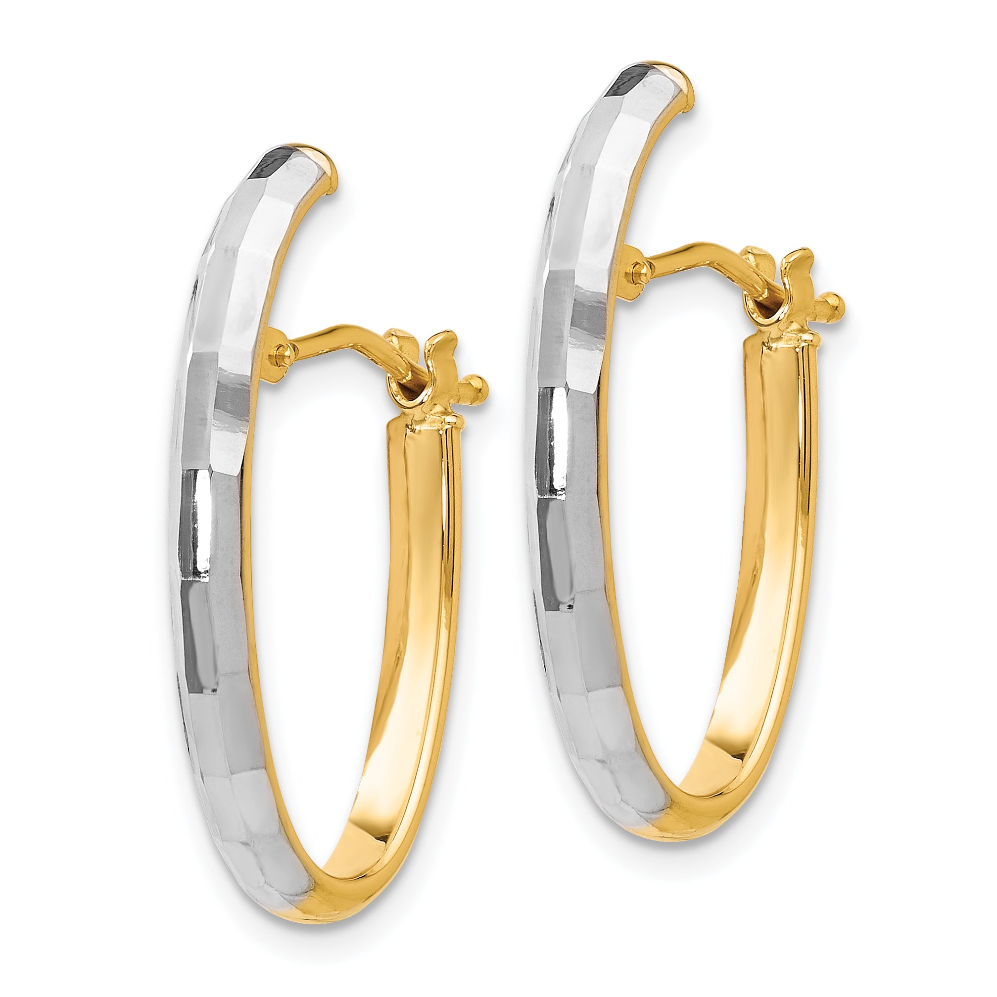14K Yellow & Rhodium With D/C Hinged Hoop Earrings