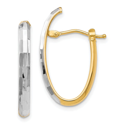 14K Yellow & Rhodium With D/C Hinged Hoop Earrings