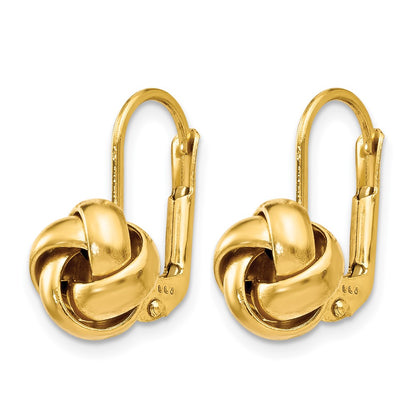 14K Yellow Gold Polished Love Knot Leverback Earrings