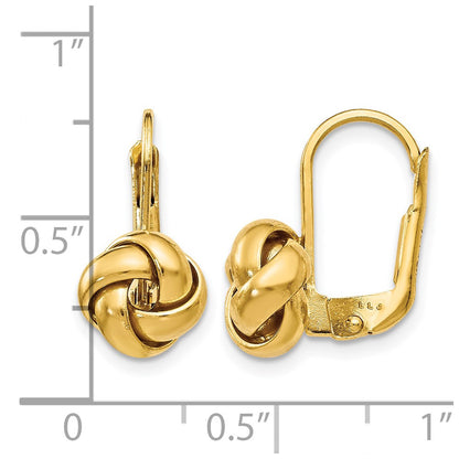 14K Yellow Gold Polished Love Knot Leverback Earrings