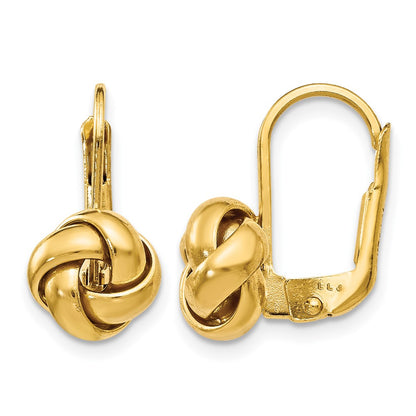 14K Yellow Gold Polished Love Knot Leverback Earrings
