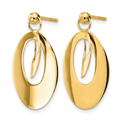 14K Yellow Gold Polished And Scratch Finish Oval Post Earrings