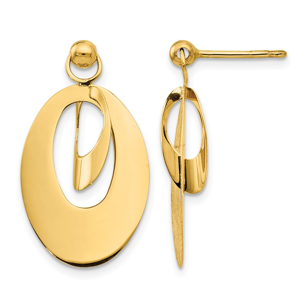 14K Yellow Gold Polished And Scratch Finish Oval Post Earrings