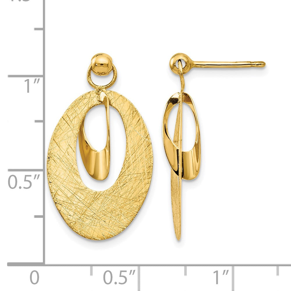 14K Yellow Gold Polished And Scratch Finish Oval Post Earrings