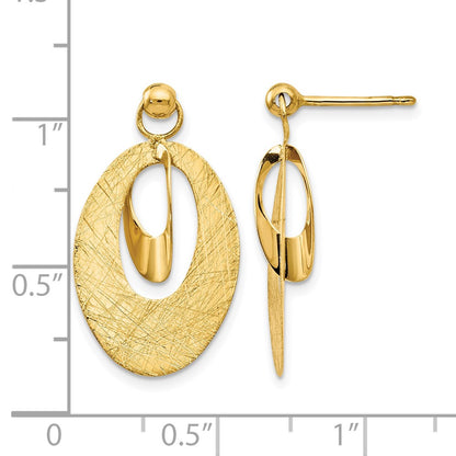 14K Yellow Gold Polished And Scratch Finish Oval Post Earrings