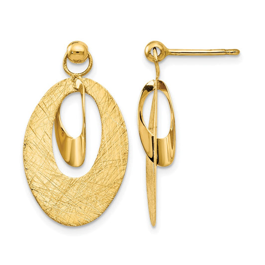 14K Yellow Gold Polished And Scratch Finish Oval Post Earrings