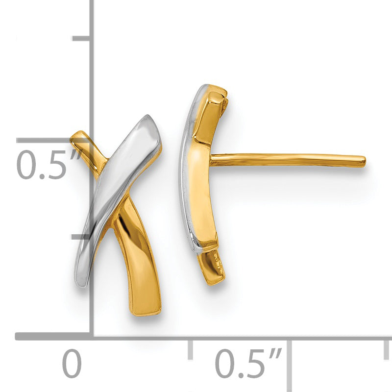 14K Yellow & Rhodium X Post Earrings