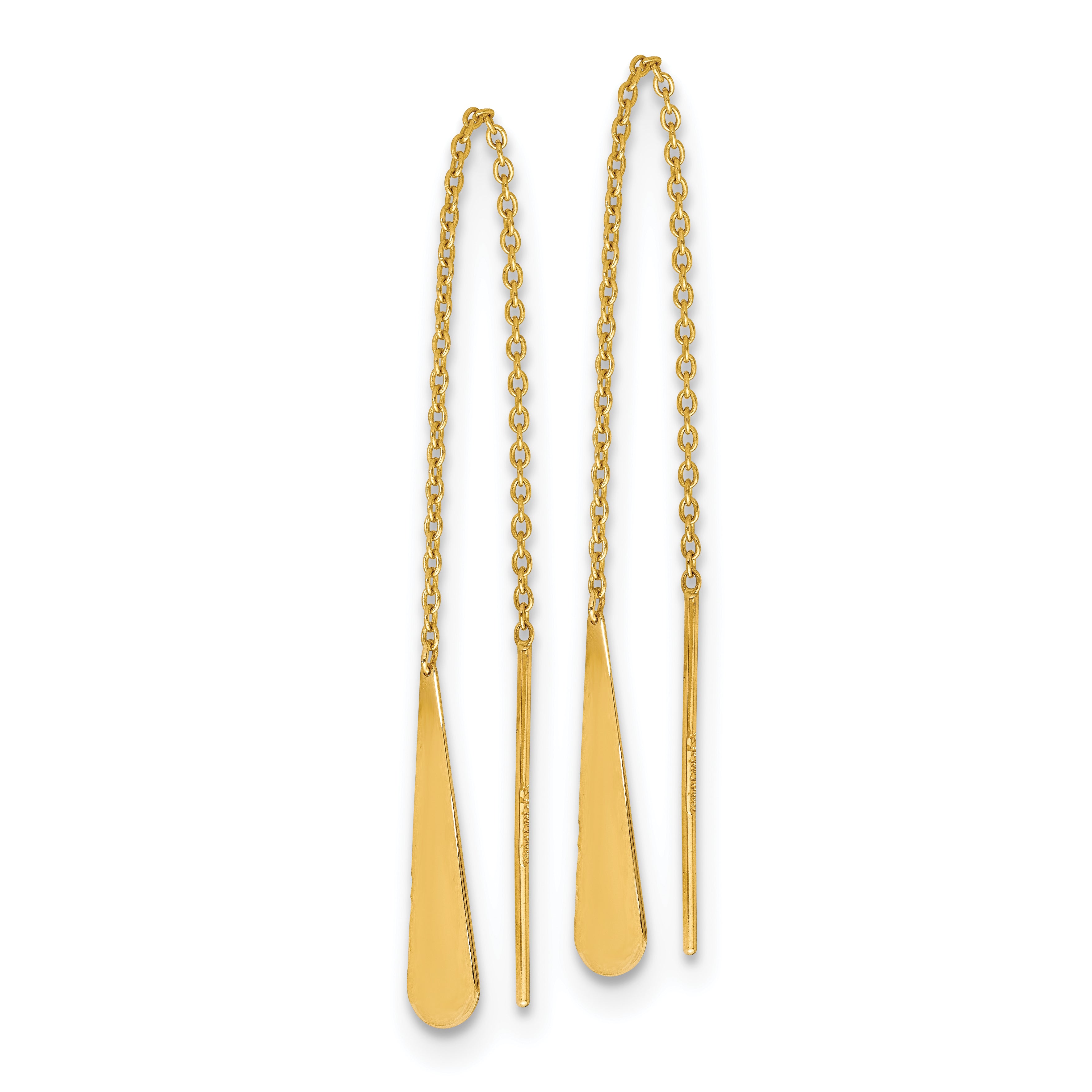 14K Yellow Gold Polished Tear Drop Threader Earrings