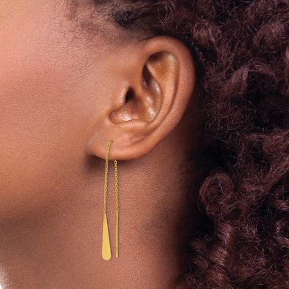 14K Yellow Gold Polished Tear Drop Threader Earrings