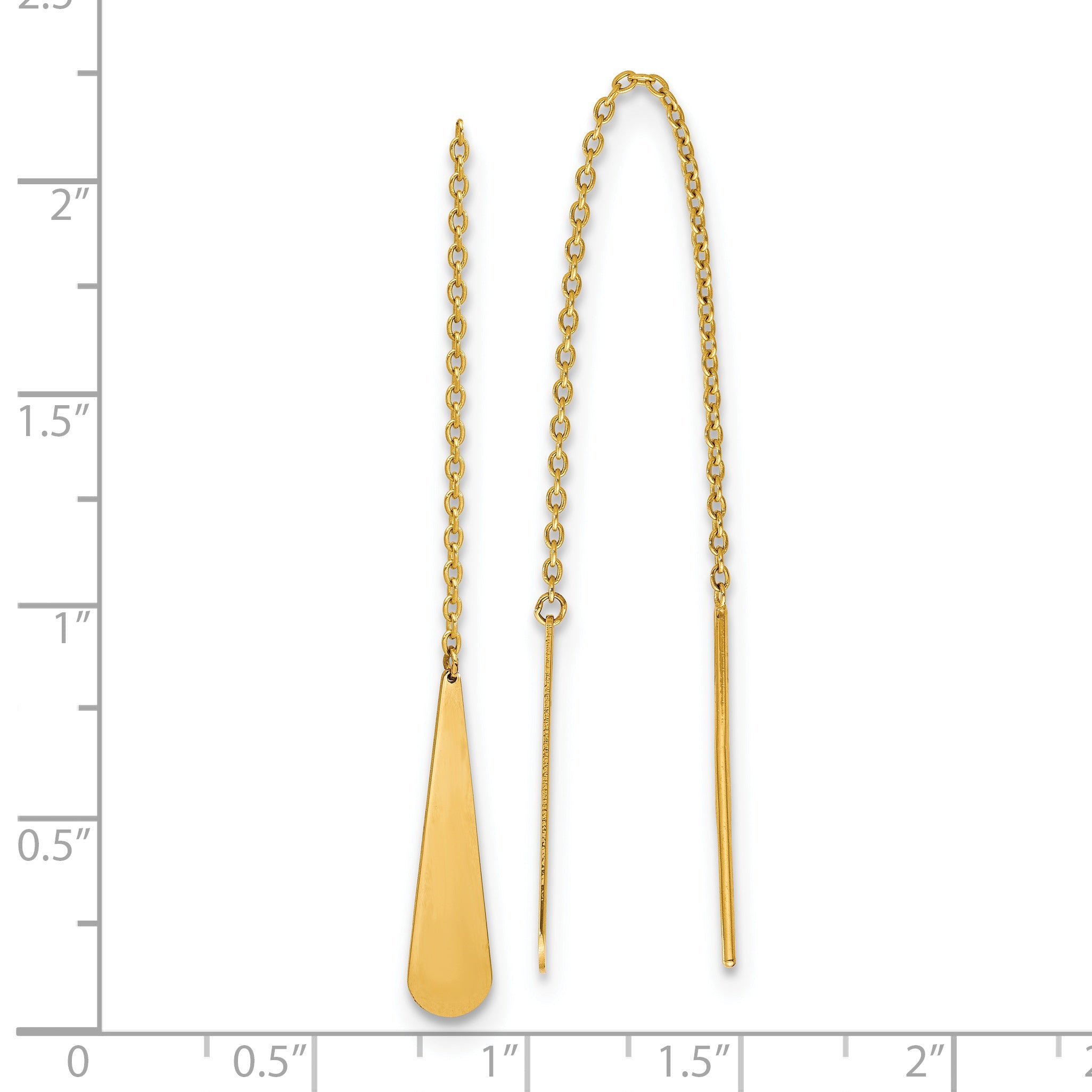 14K Yellow Gold Polished Tear Drop Threader Earrings