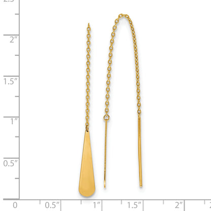14K Yellow Gold Polished Tear Drop Threader Earrings