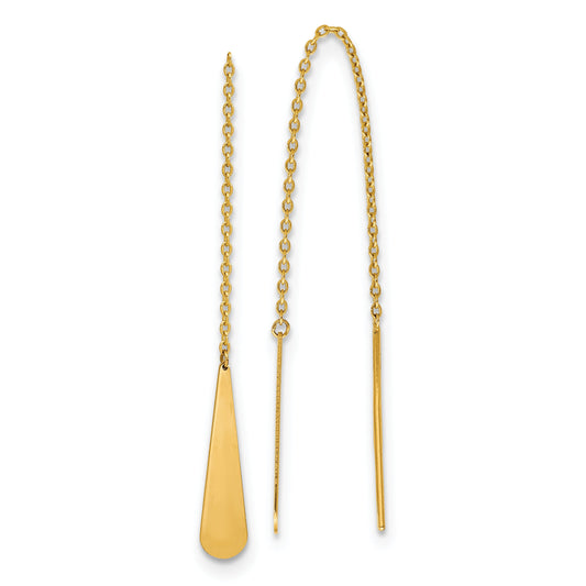 14K Yellow Gold Polished Tear Drop Threader Earrings