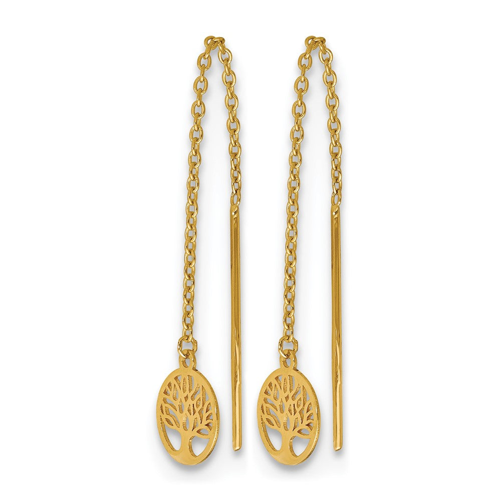 14K Yellow Gold Polished Tree Of Life Threader Earrings