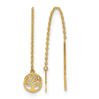14K Yellow Gold Polished Tree Of Life Threader Earrings