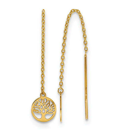 14K Yellow Gold Polished Tree Of Life Threader Earrings