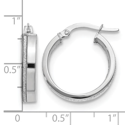 14K White Gold Polished Glimmer Infused Hoop Earrings