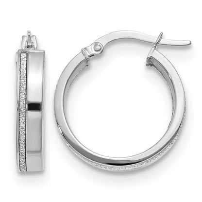 14K White Gold Polished Glimmer Infused Hoop Earrings