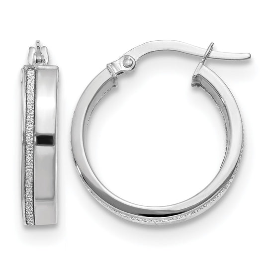 14K White Gold Polished Glimmer Infused Hoop Earrings
