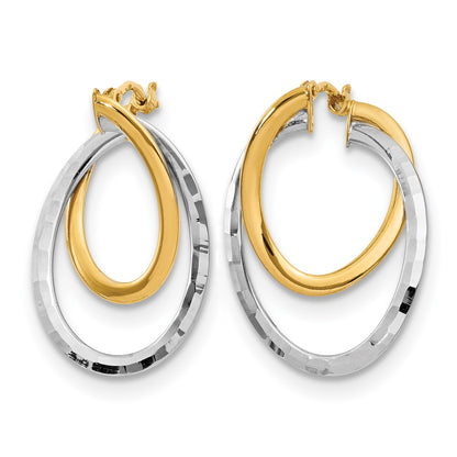 14K Yellow & Rhodium With White Polished Fancy Hoop Earrings