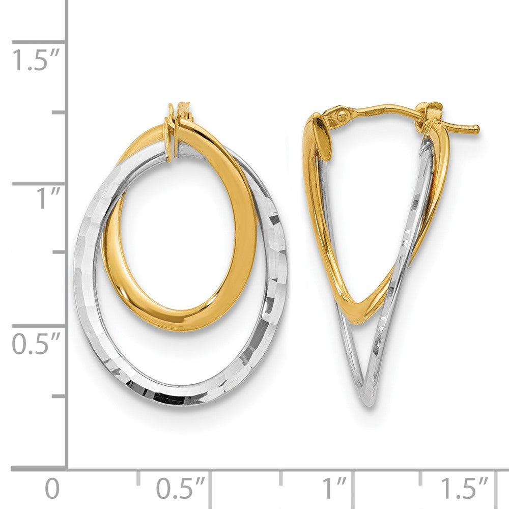 14K Yellow & Rhodium With White Polished Fancy Hoop Earrings