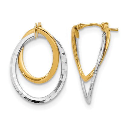 14K Yellow & Rhodium With White Polished Fancy Hoop Earrings