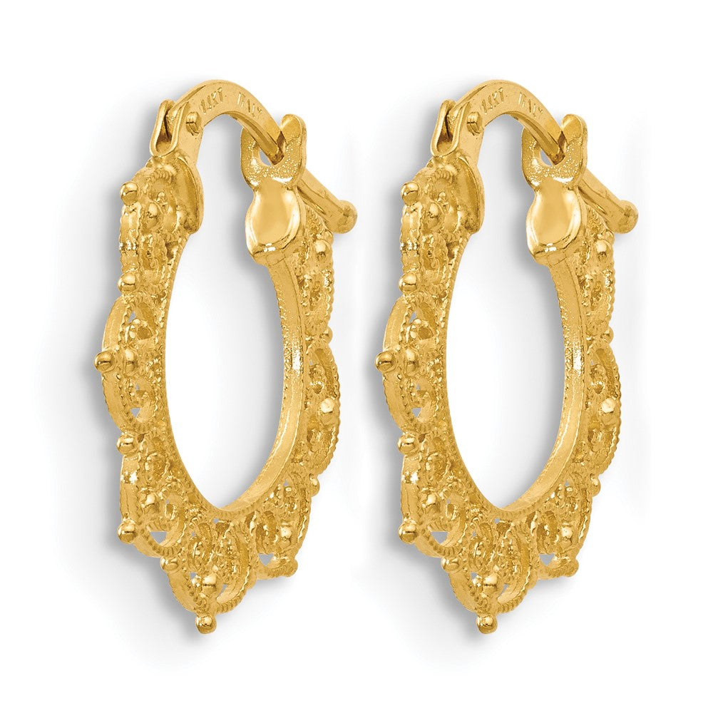 14K Yellow Gold Polished Fancy Pattern Hoop Earrings