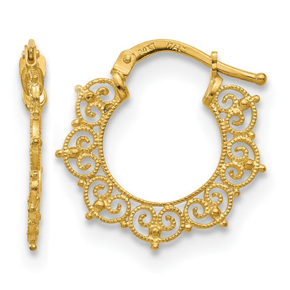 14K Yellow Gold Polished Fancy Pattern Hoop Earrings