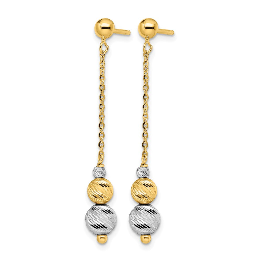 14K Yellow & Rhodium Two Tone Polished And Textured Dangle Earrings
