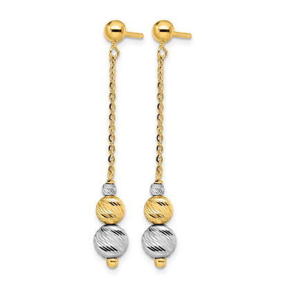 14K Yellow & Rhodium Two Tone Polished And Textured Dangle Earrings