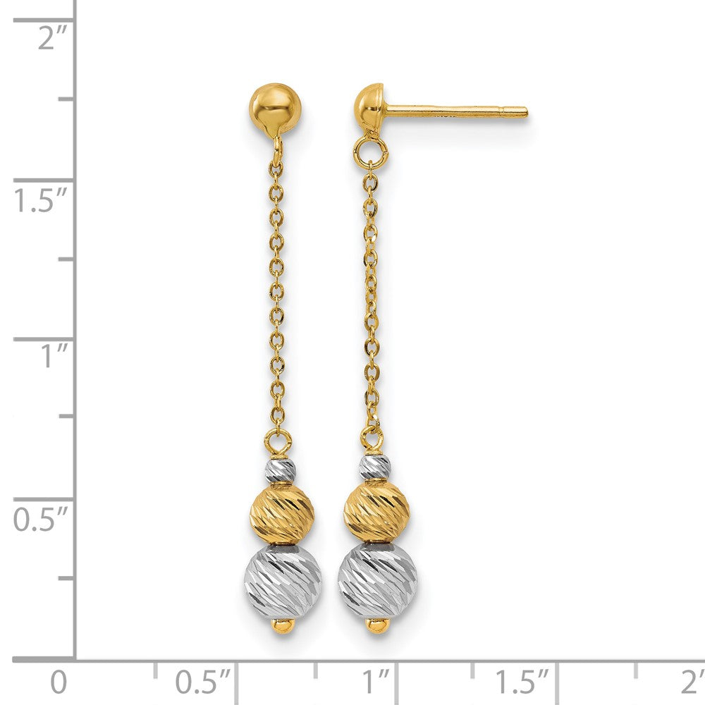 14K Yellow & Rhodium Two Tone Polished And Textured Dangle Earrings