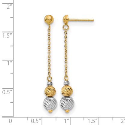 14K Yellow & Rhodium Two Tone Polished And Textured Dangle Earrings