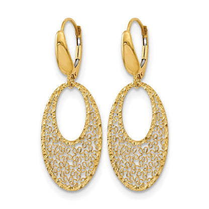 14K Yellow Gold Polished And Textured Floral Leverback Earrings