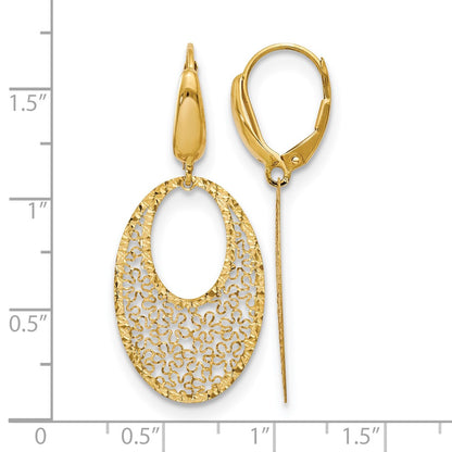 14K Yellow Gold Polished And Textured Floral Leverback Earrings