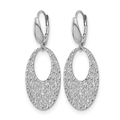 14K White Gold Polished And Textured Floral Leverback Earrings
