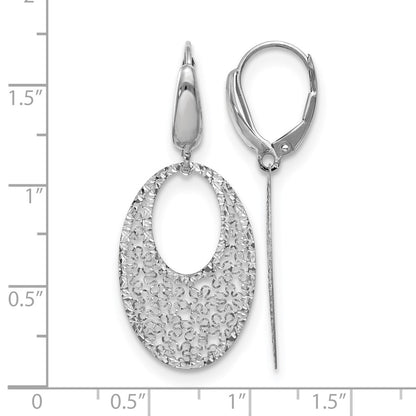 14K White Gold Polished And Textured Floral Leverback Earrings