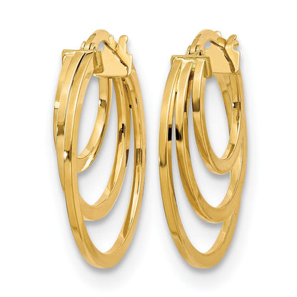 14K Yellow Gold Polished Fancy 3 Hoop Earrings