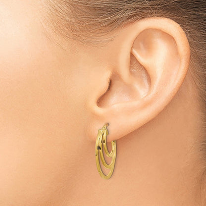 14K Yellow Gold Polished Fancy 3 Hoop Earrings