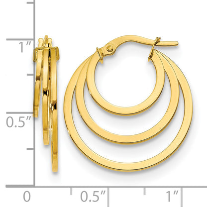 14K Yellow Gold Polished Fancy 3 Hoop Earrings