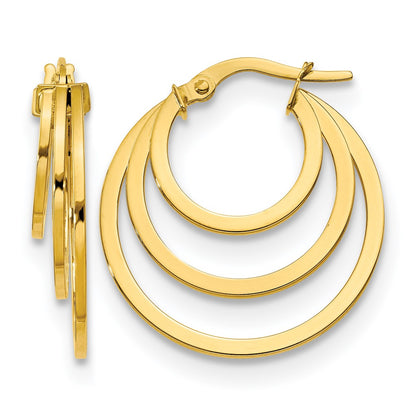 14K Yellow Gold Polished Fancy 3 Hoop Earrings