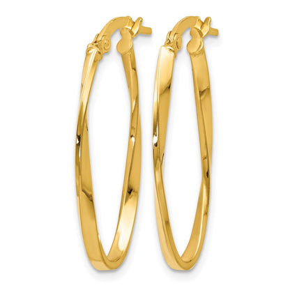 14K Yellow Gold Twisted Oval Hoop Earrings
