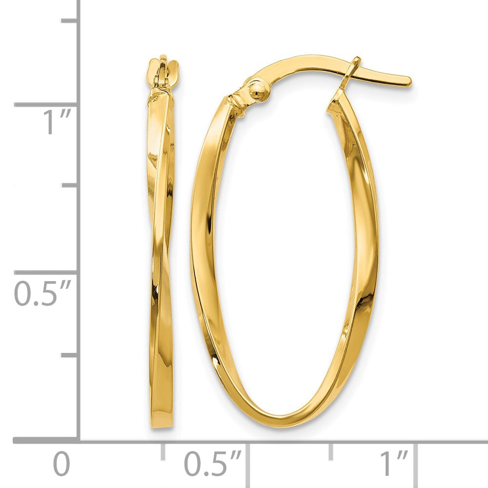14K Yellow Gold Twisted Oval Hoop Earrings