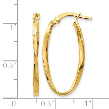 14K Yellow Gold Twisted Oval Hoop Earrings