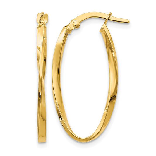 14K Yellow Gold Twisted Oval Hoop Earrings