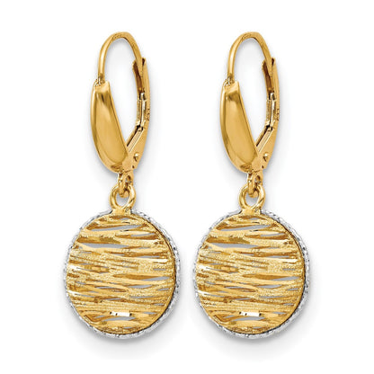 14K Yellow & Rhodium Polished D/C Hollow Earrings