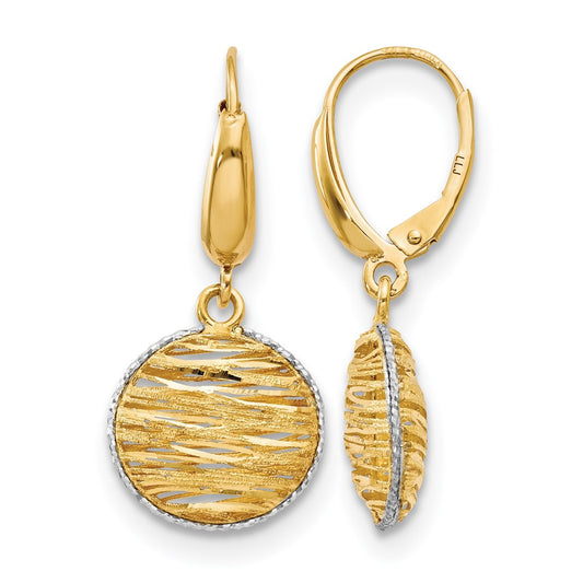 14K Yellow & Rhodium Polished D/C Hollow Earrings
