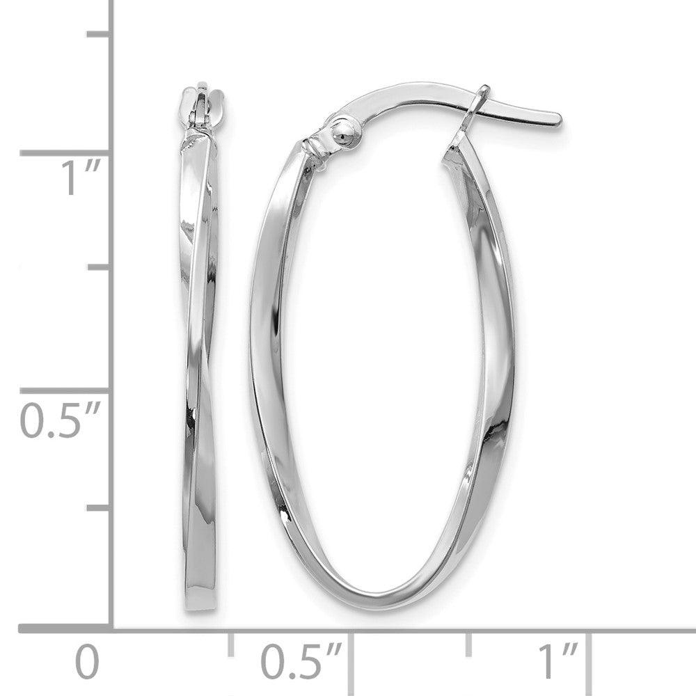 14K White Gold Twisted Oval Hoop Earrings