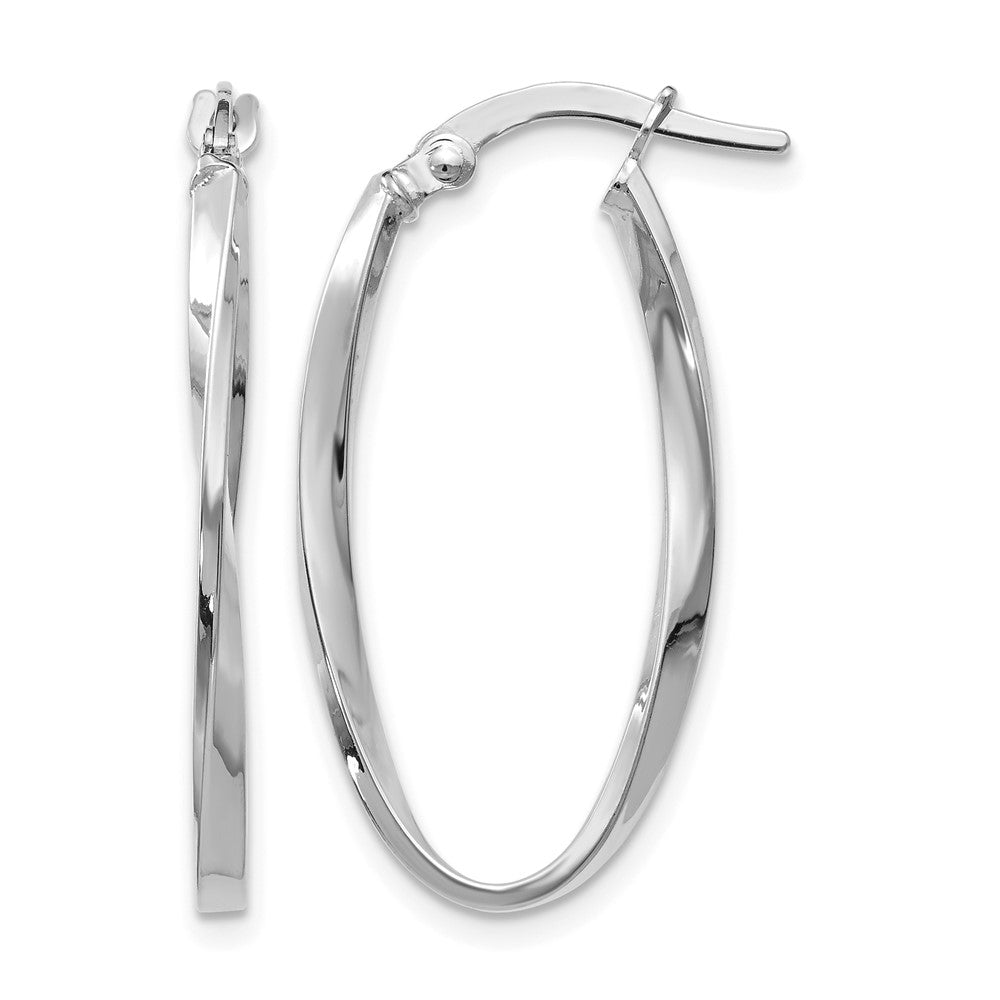 14K White Gold Twisted Oval Hoop Earrings