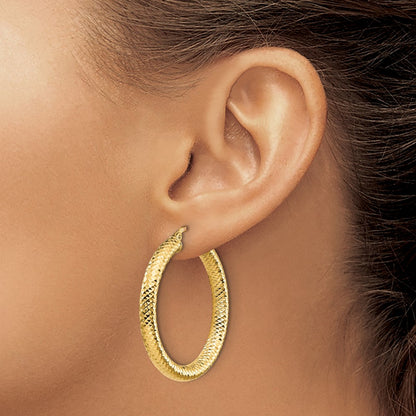 14K Yellow Gold 4X25 D/C Round Hoop Earrings
