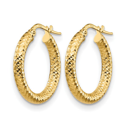 14K Yellow Gold 3X15 D/C Round Hoop Earrings