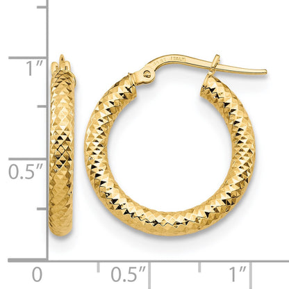 14K Yellow Gold 3X15 D/C Round Hoop Earrings